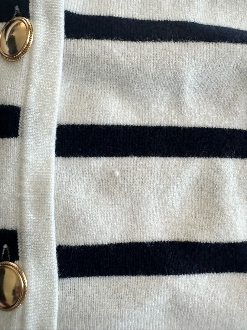 Jilly Box Smash + Tess White Cardigan with Navy Stripes & Gold Buttons M/L - Picture 7 of 15
